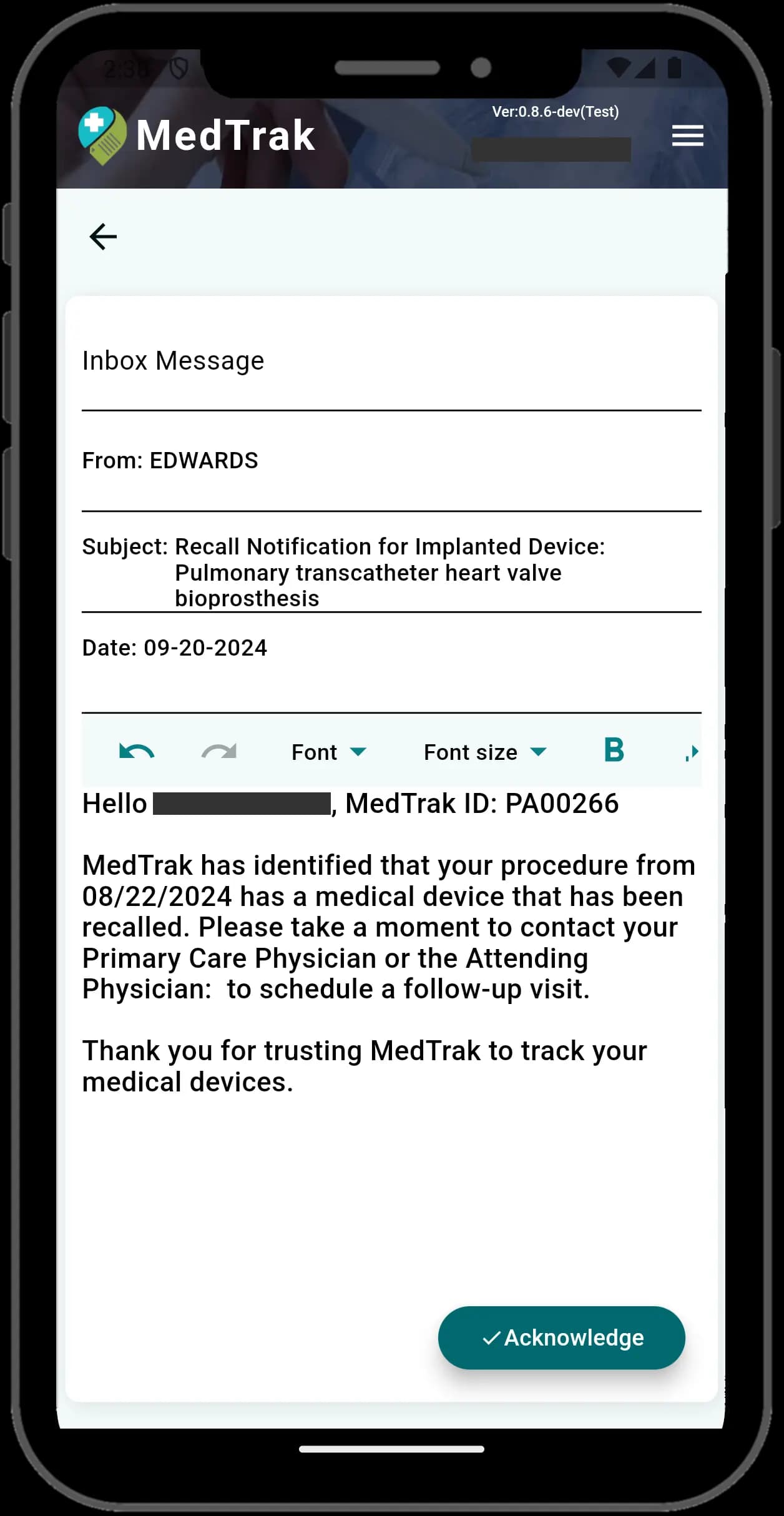 Recall Message